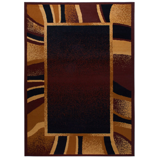 Abstract Border Area Rug Brown and Beige 127x92 Inches