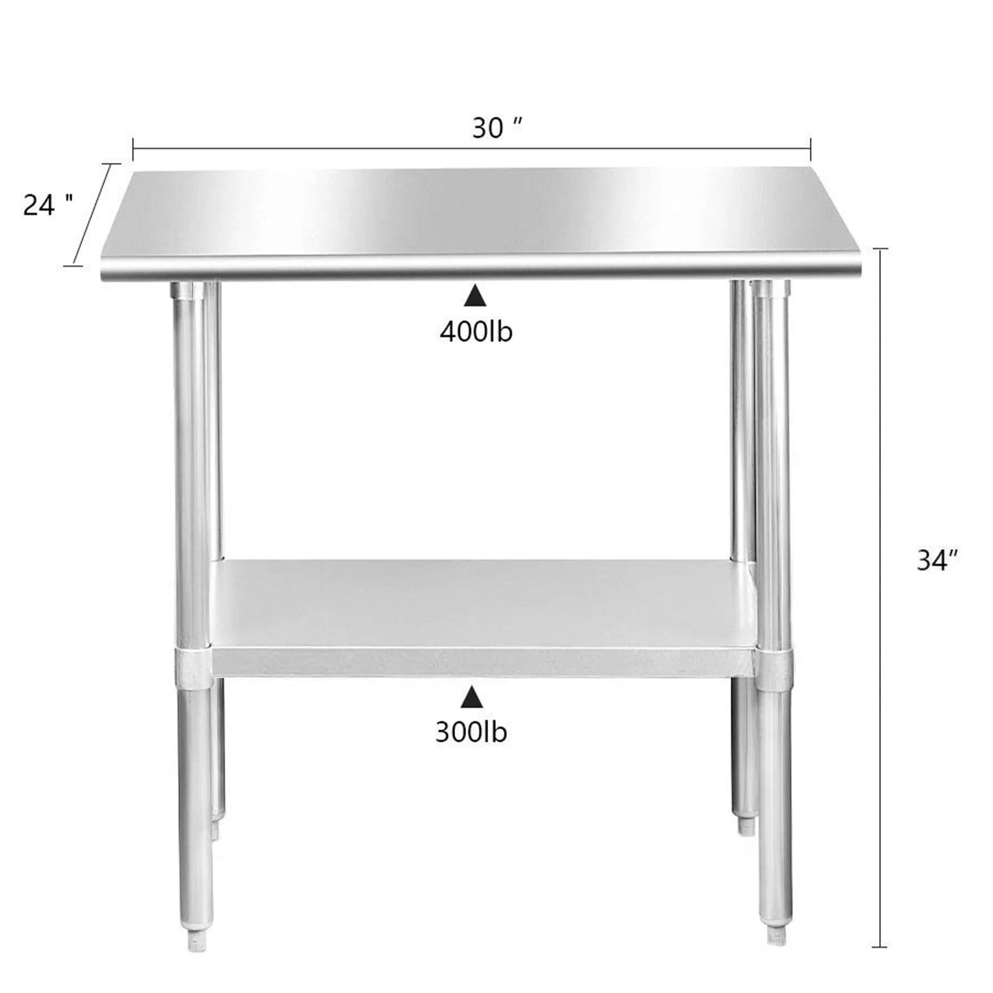 Table with Undershelf and Galvanized in Silver