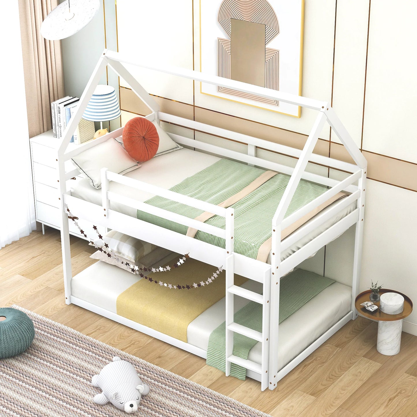 Low Bunk Bed Twin Size in White