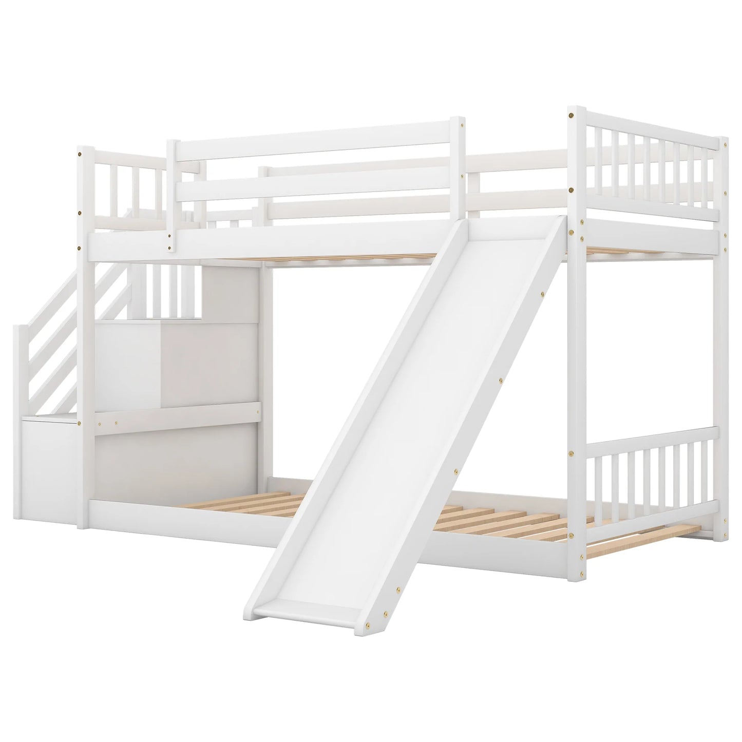 Bunk Bed with Convertible Slide and Stairway in White