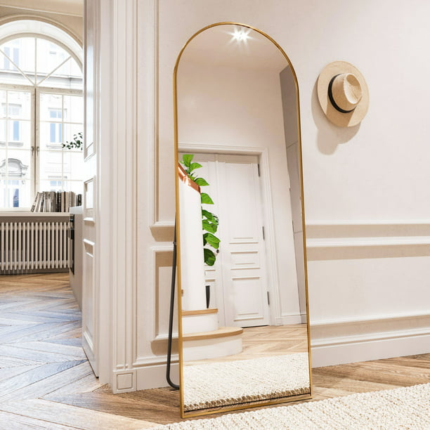 Full Length Arch Standing Floor Mirror Gold