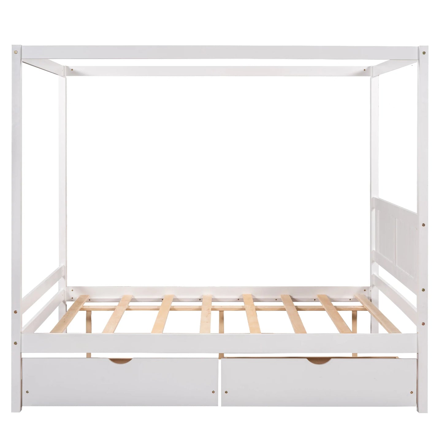 Canopy Platform Bed with Two Drawers With Slat Support Leg in White