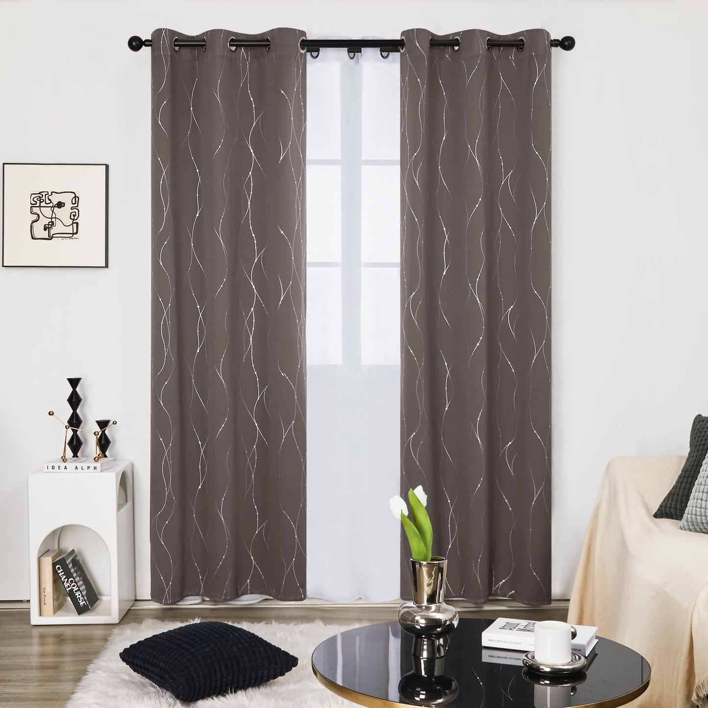 Curtain 2 Panels Size 42x45 Inches Color Taupe