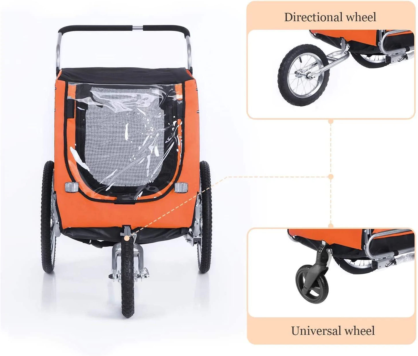 Pet Bicycle Trailer and Jogger 2 in 1 Function Large Orange