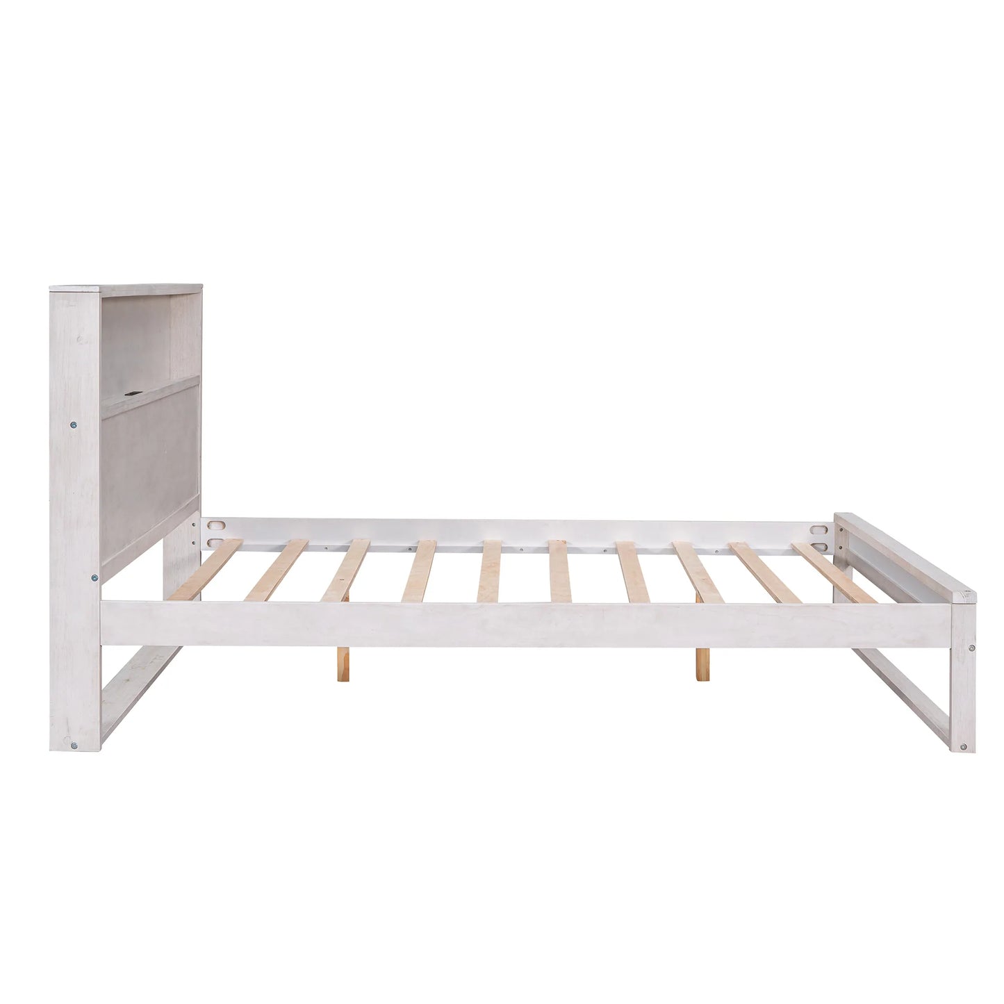 Bed Platform with Storage in Queen Antique White