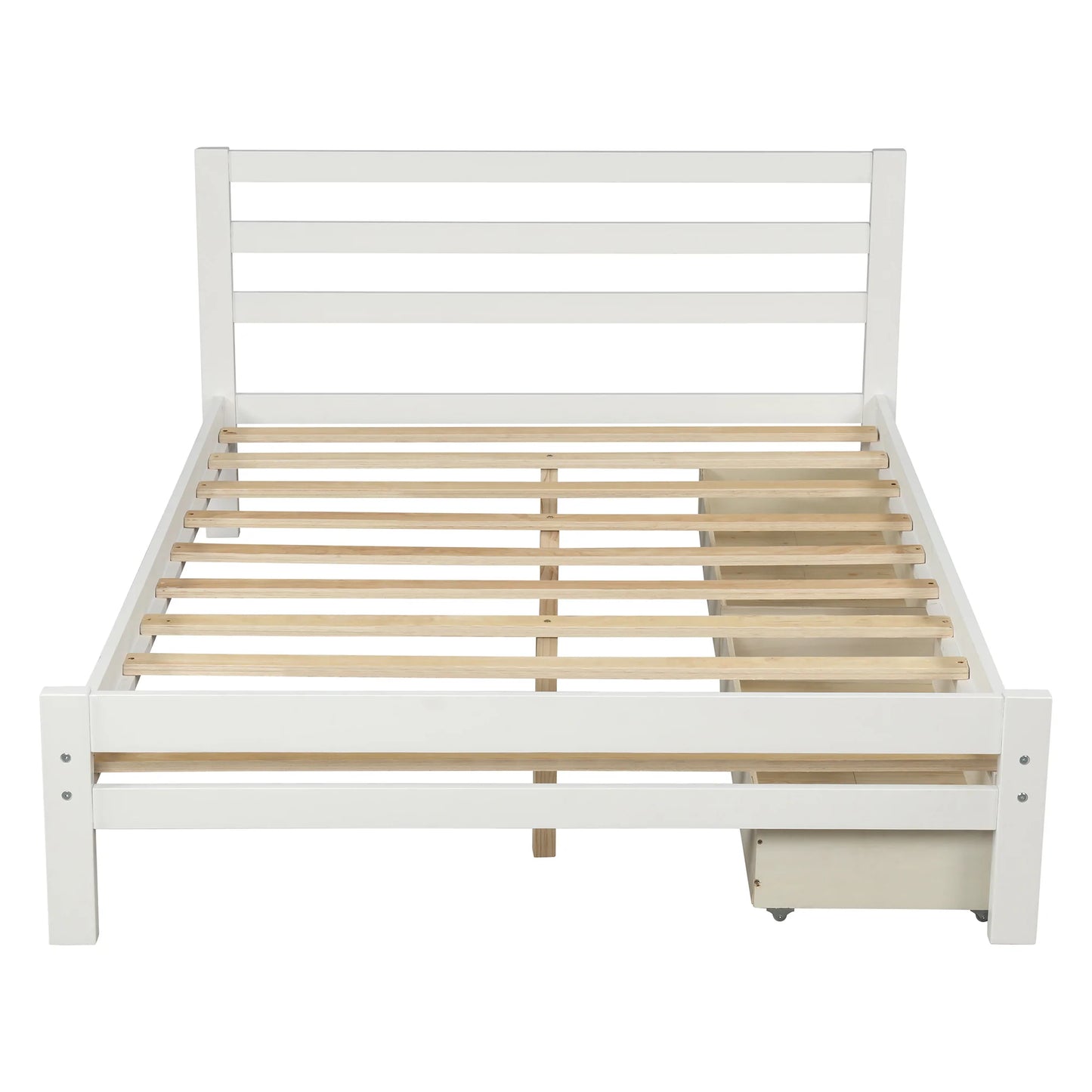 Wood Platform Bed with Two Drawers in Full White