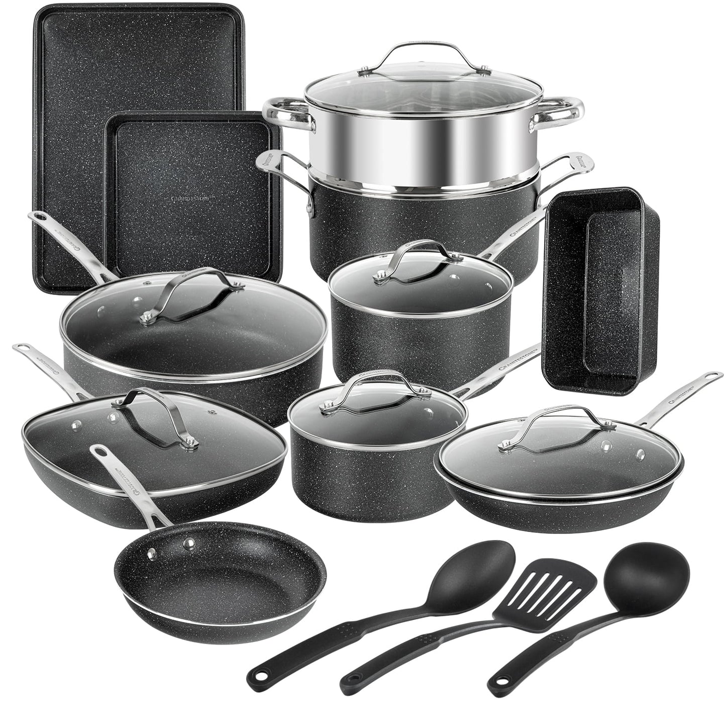 Cookware Bakeware Set with Ultra Nonstick in Black 20 Pieces