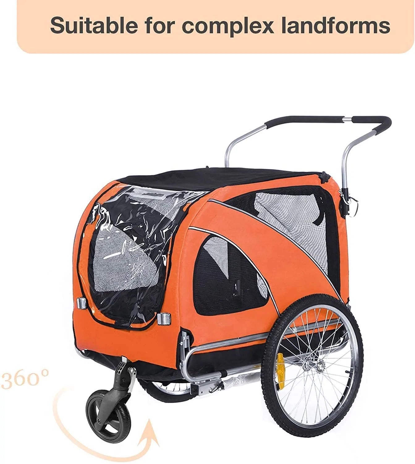 Pet Bicycle Trailer and Jogger 2 in 1 Function Large Orange