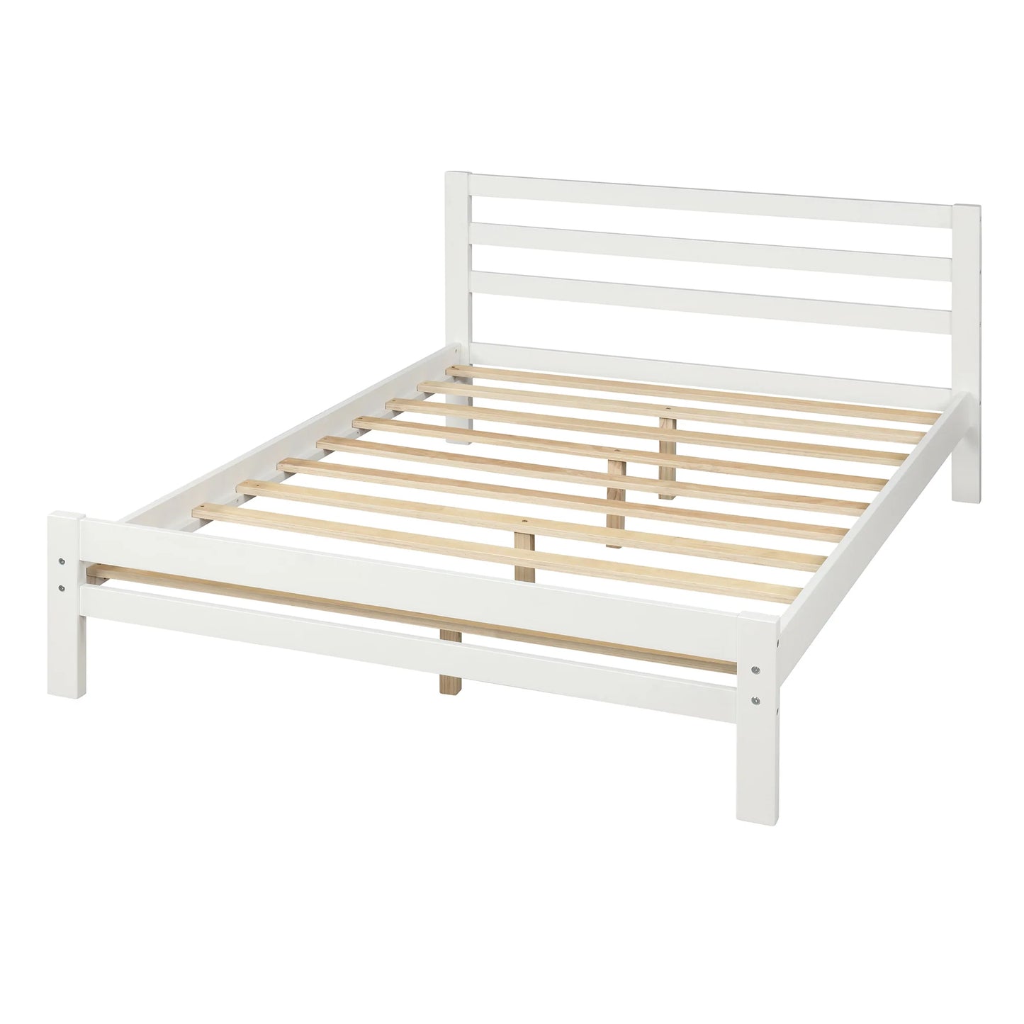 Wood Platform Bed with Two Drawers in Full White