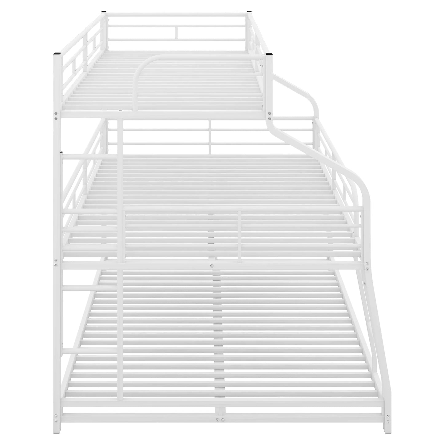 Triple Bunk Bed Long and Short Ladder Full Length Guardrail White