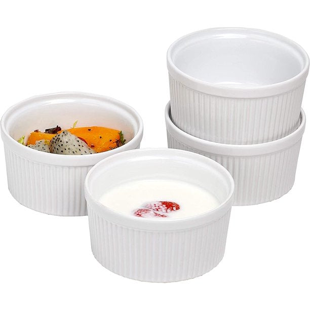 Ceramic Souffle Dish Oven Safe Ramekins 12 Oz Set of 4 in White