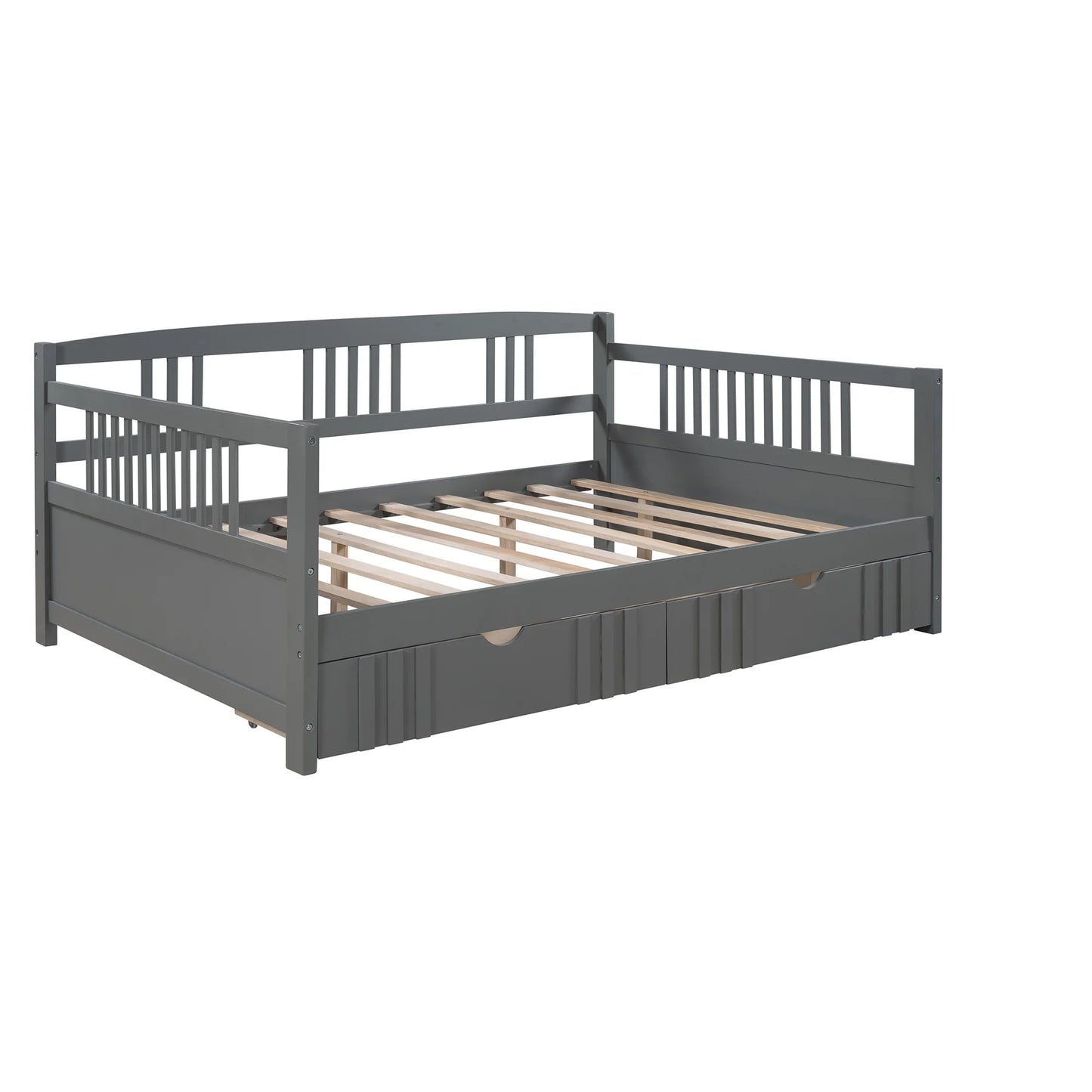 Daybed Wood Bed with Two Drawers in Gray