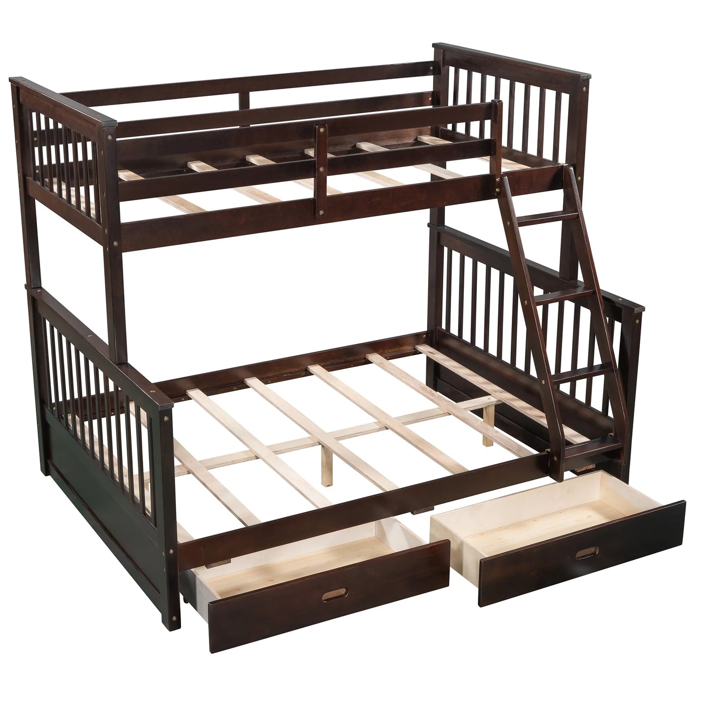 Twin Over Full Bunk Bed Ladders Two Storage Drawers Espresso
