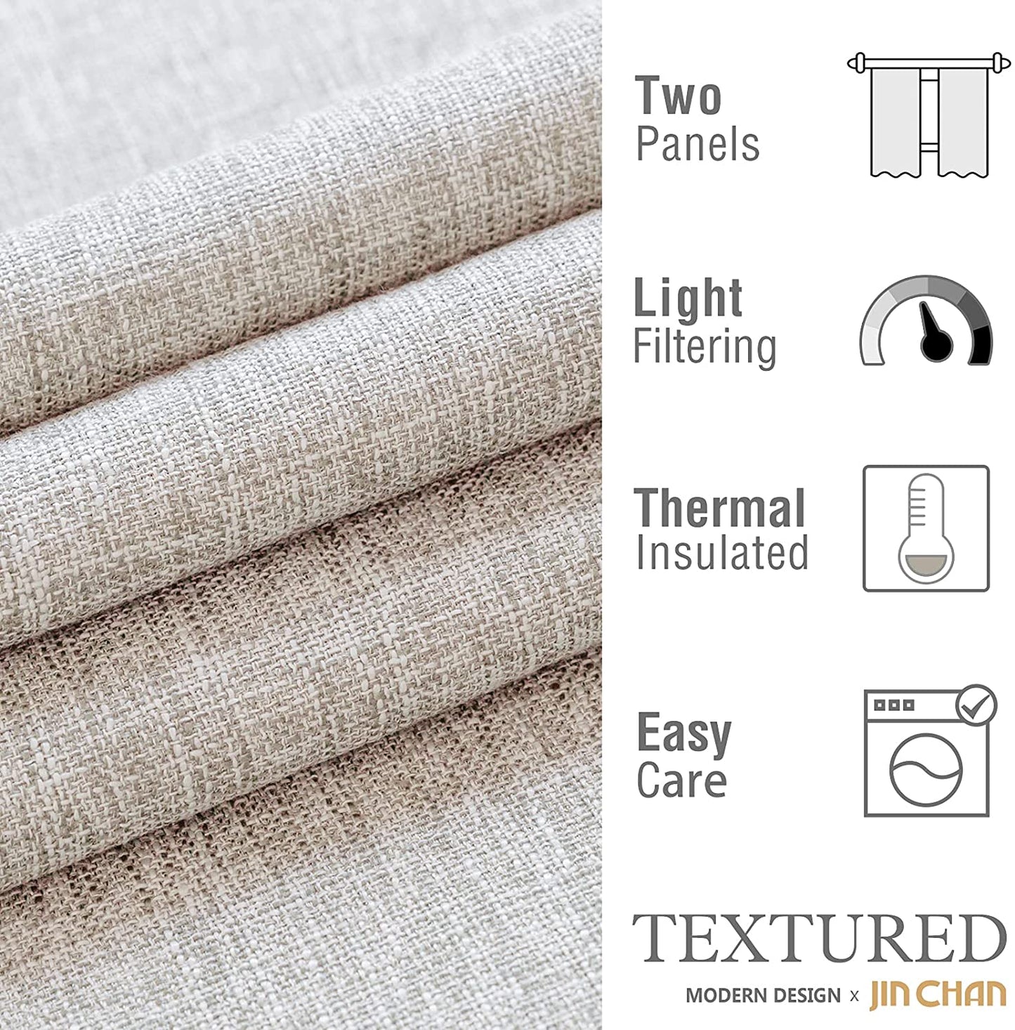 Linen Textured Window Curtains 2 Panels Grommet Beige 95 inches