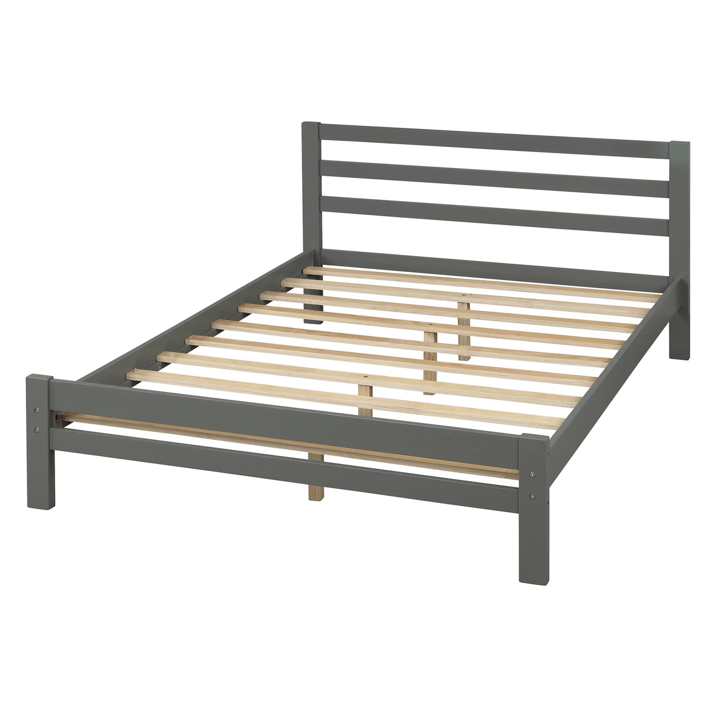 Wood Platform Bed with Two Drawers Full in Gray