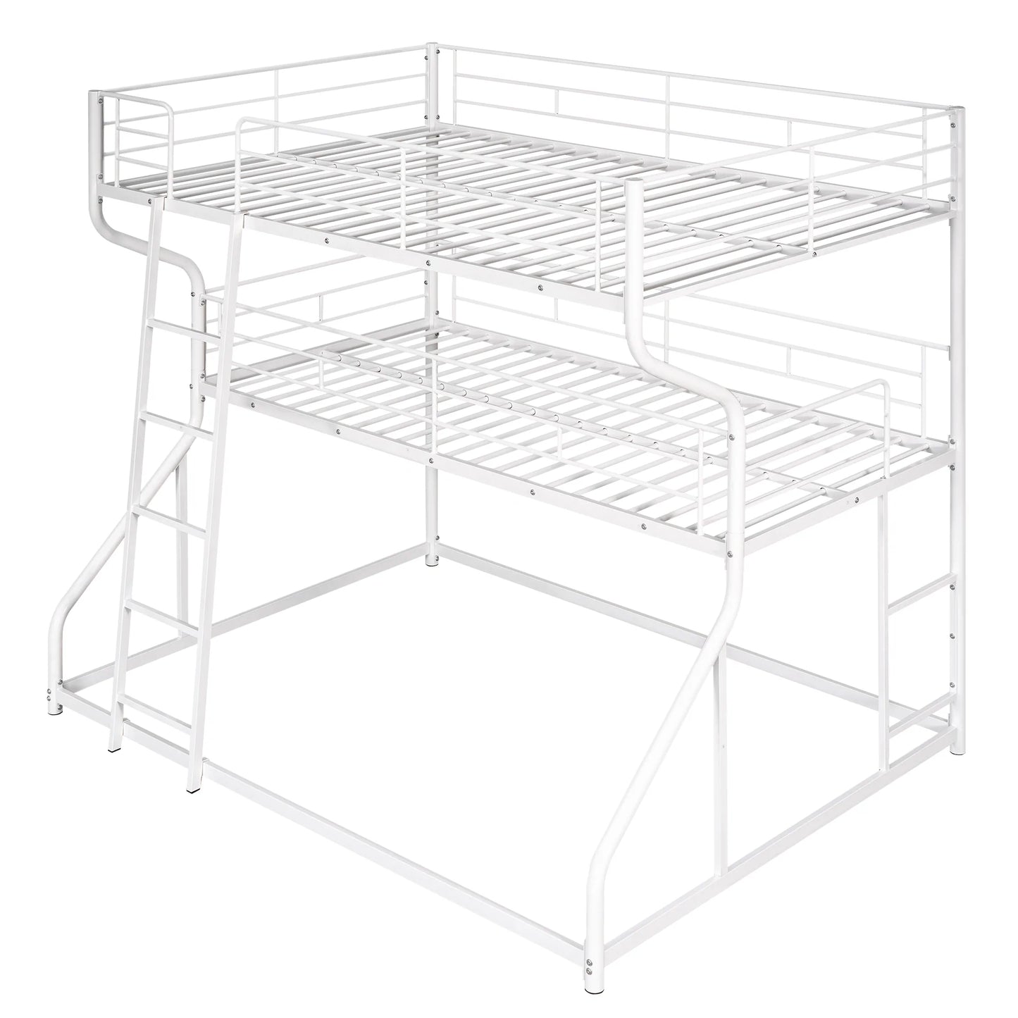 Triple Bunk Bed with Long and Short Ladder Queen Size in White