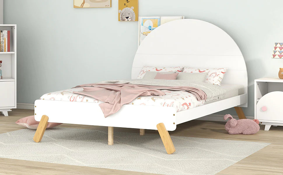 Wooden Bed With Shelf Behind Headboard Full Size in White