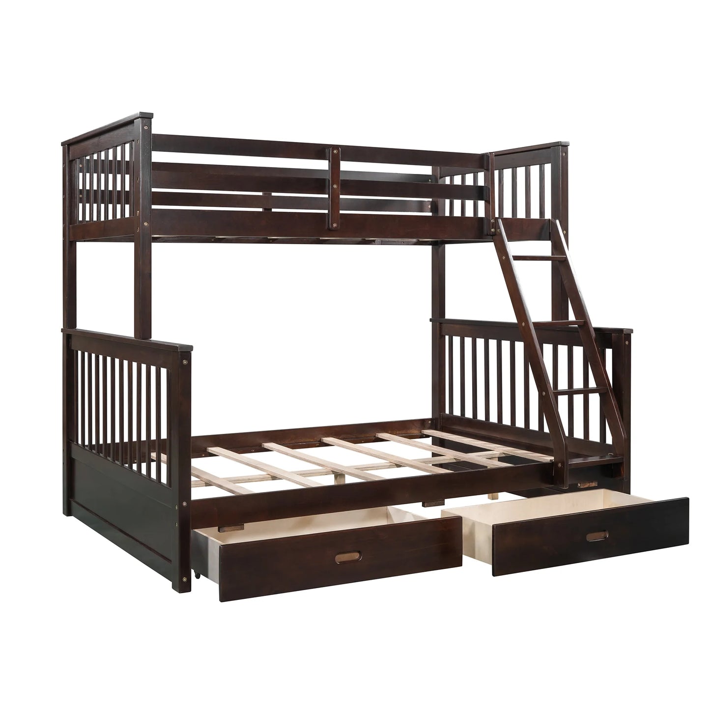 Twin Over Full Bunk Bed Ladders Two Storage Drawers Espresso