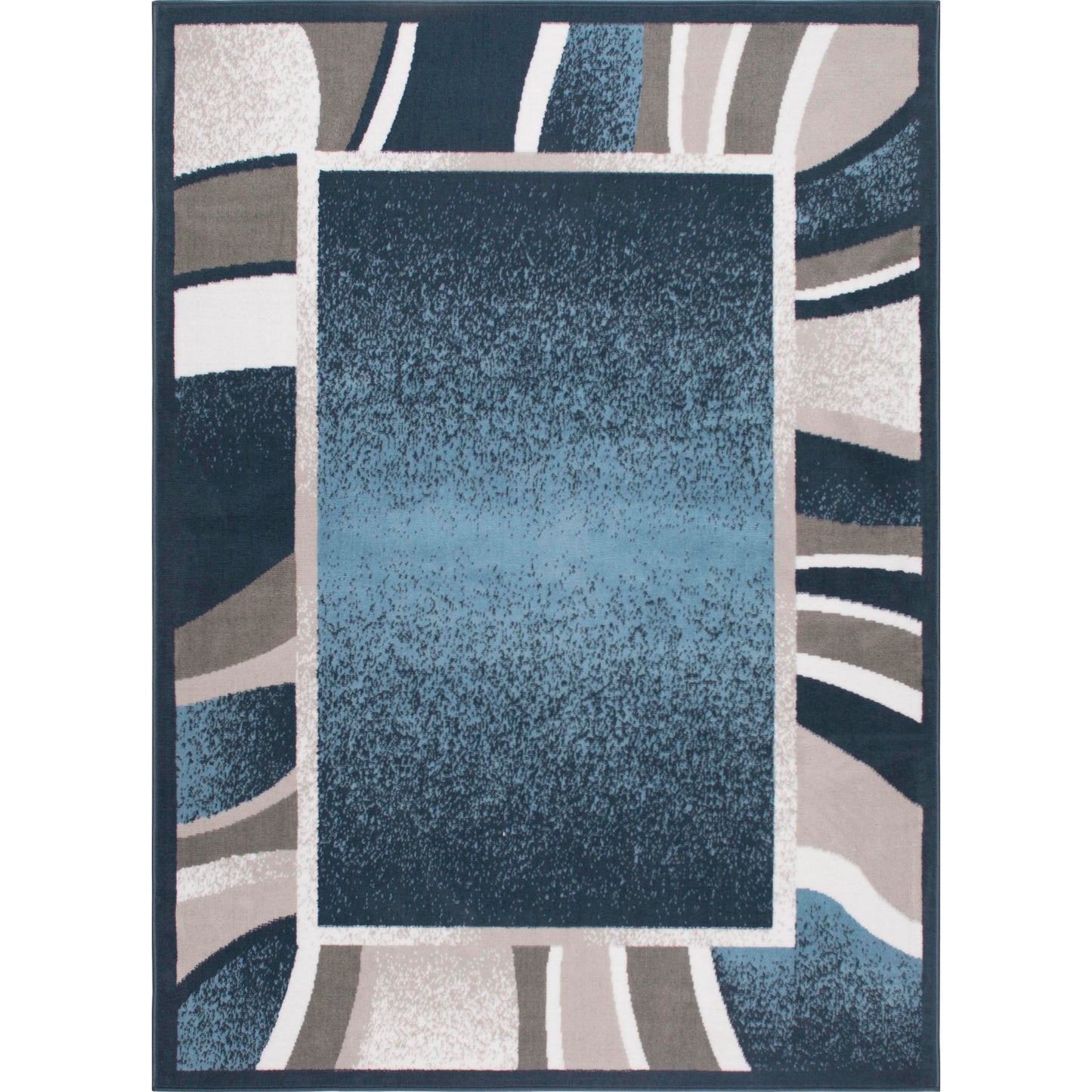 Abstract Border Runner Area Rug Blue and Grey 88x62 Inches