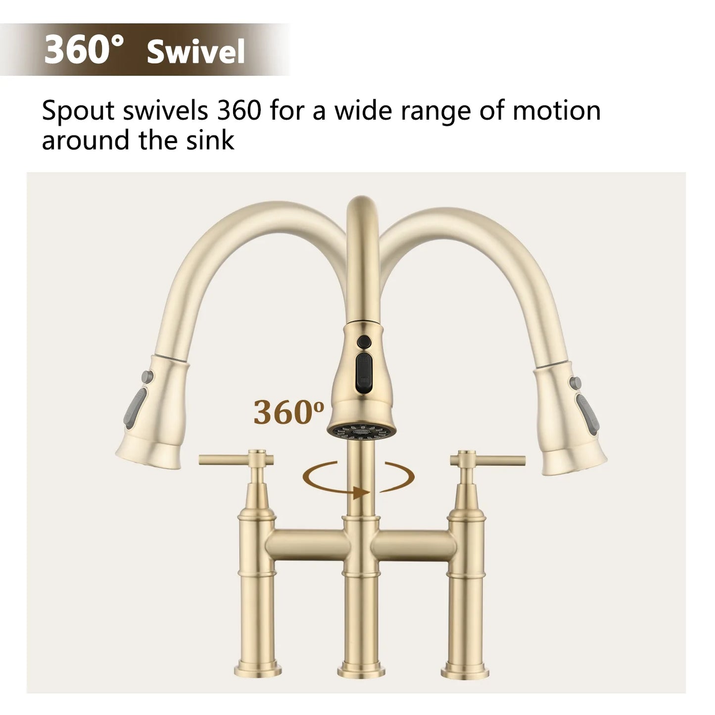Kitchen Faucet Double Handle With Pull Down Spray Head in Brushed Gold