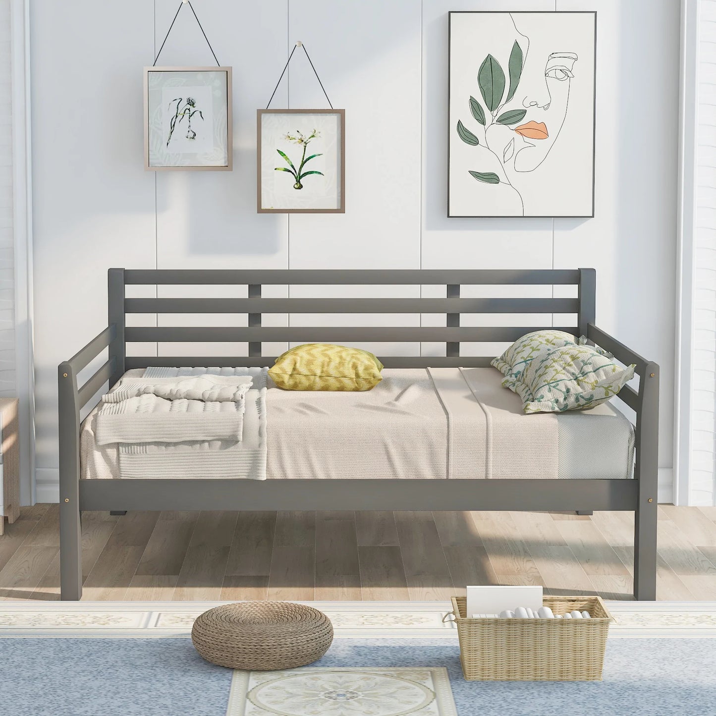 Wooden Full Size Daybed with Clean Lines in Gray