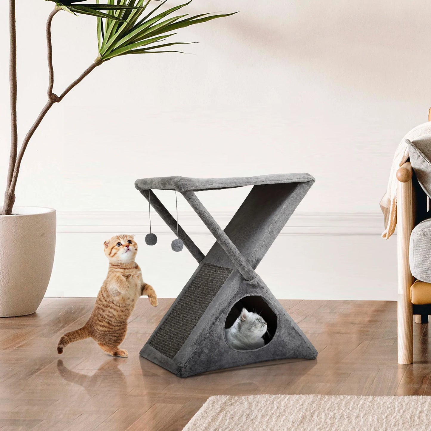 Pet Tower Tree Folding in 2 Tier Gray