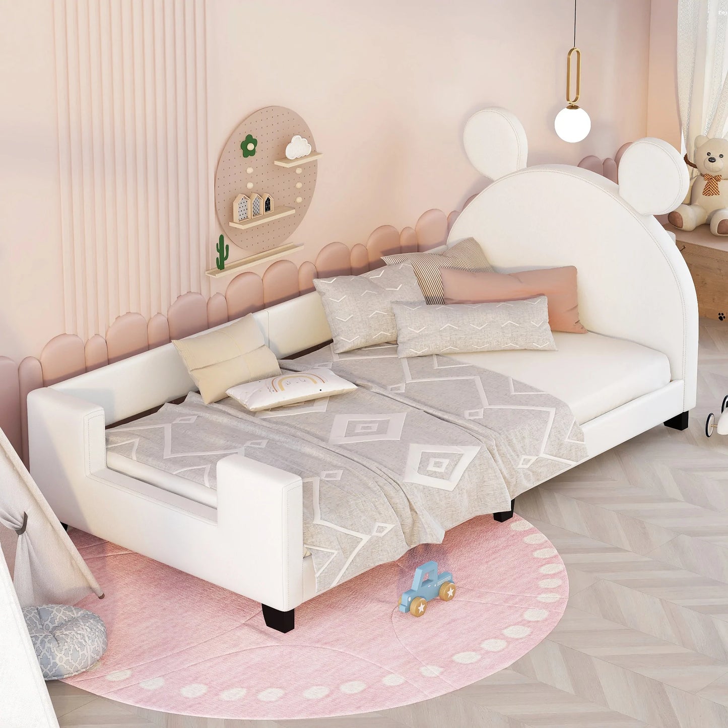 Daybed with Carton Ears Shaped Headboard Twin Size in White