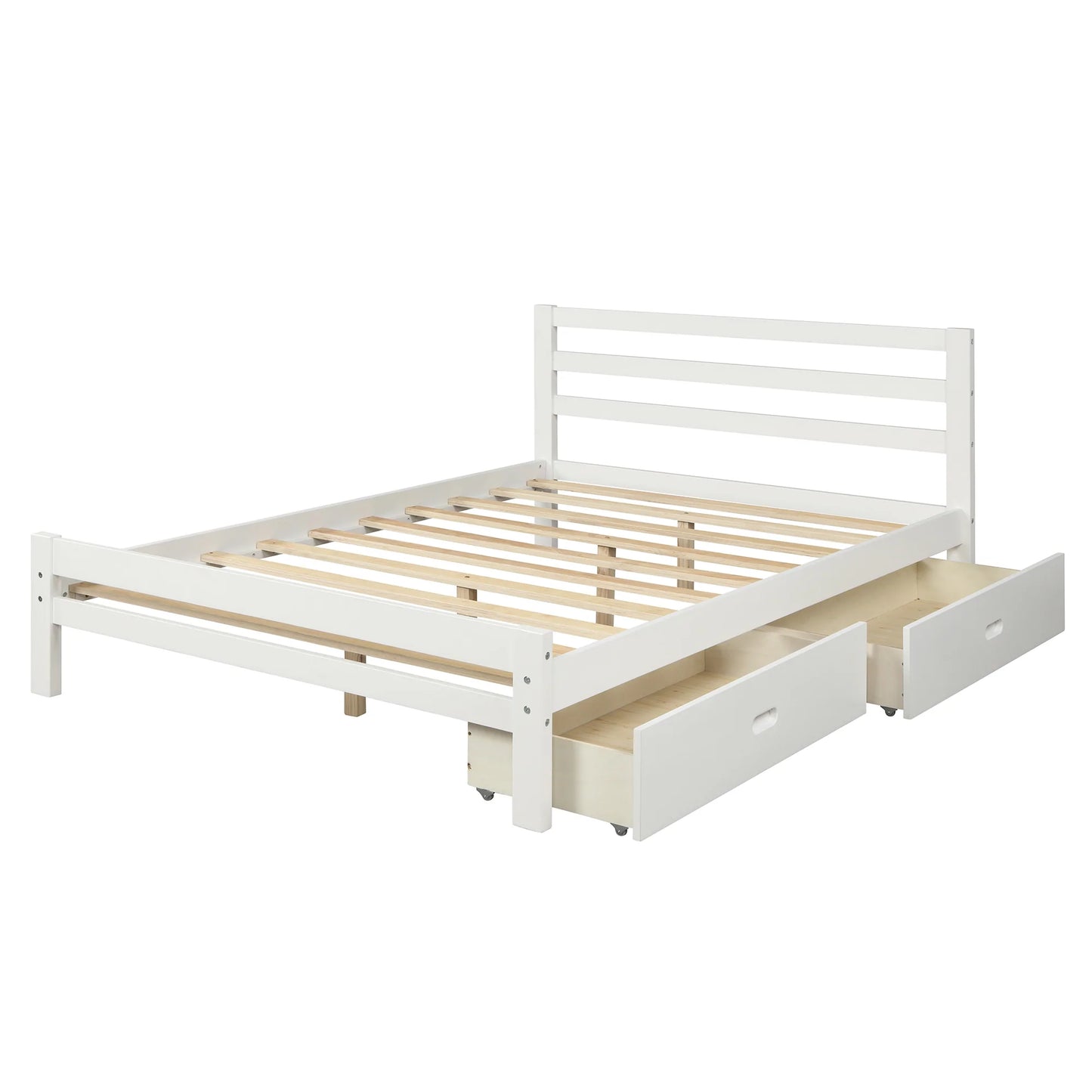 Wood Platform Bed with Two Drawers in Full White