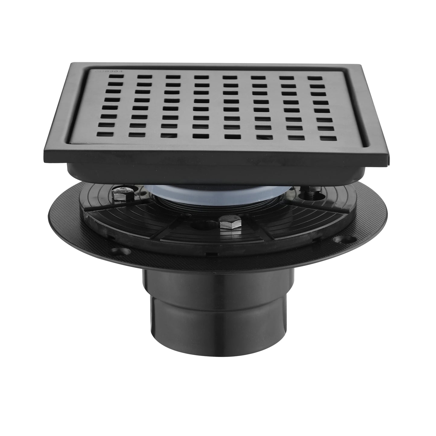 Square Shower Floor Drain in Matte Black 6 Inches