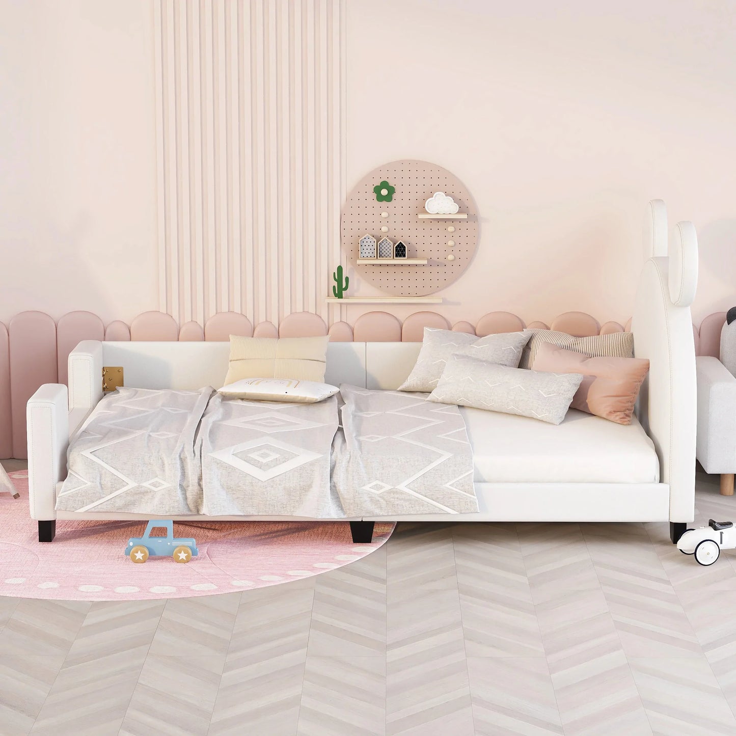 Daybed with Carton Ears Shaped Headboard Twin Size in White