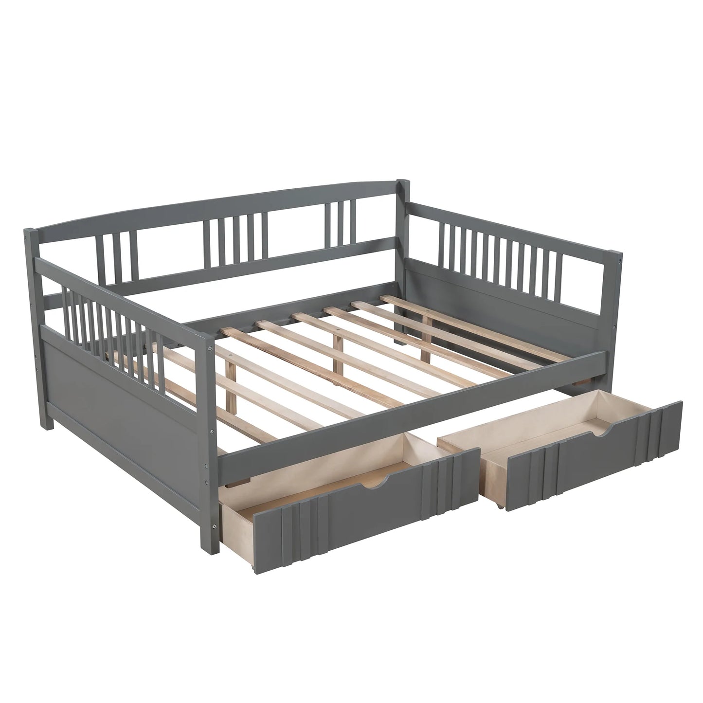 Daybed Wood Bed with Two Drawers in Gray