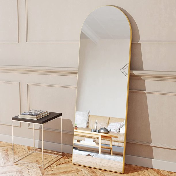 Full Length Arch Standing Floor Mirror Gold