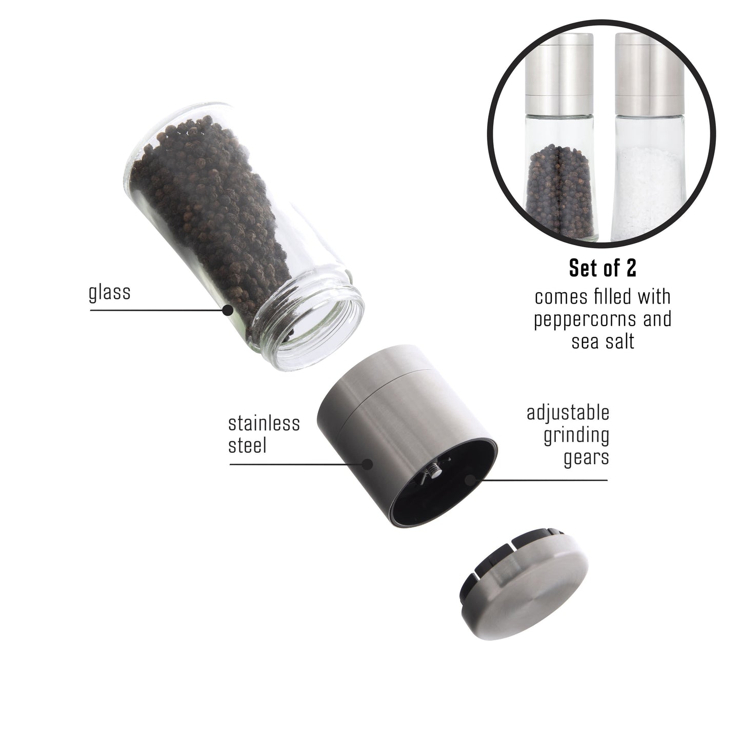 Pre Filled Salt and Pepper Grinder Set
