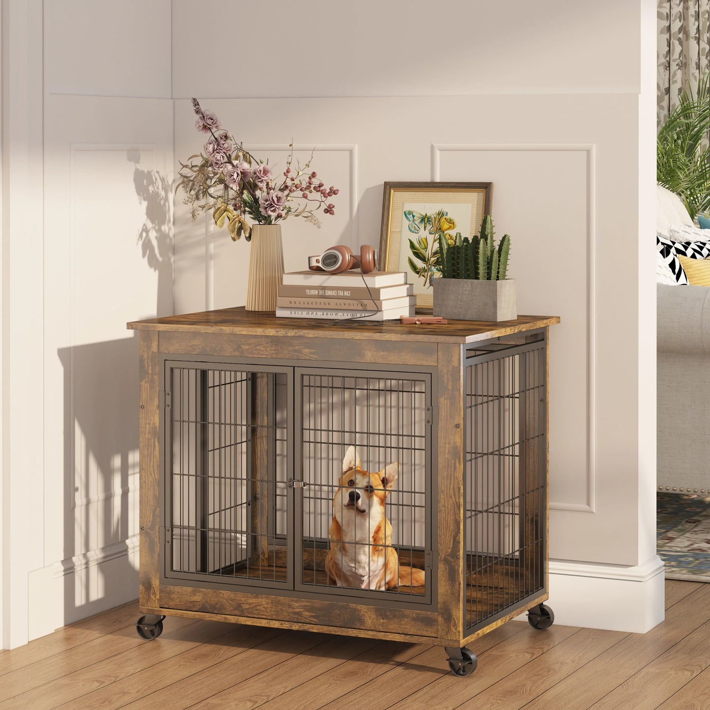 Furniture Crates for Small Dogs in Rustic Brown