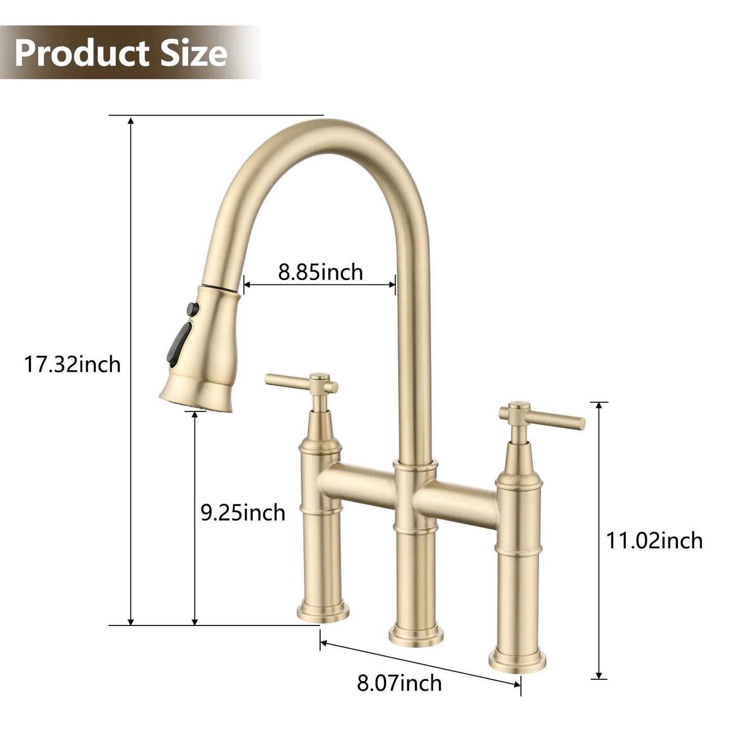 Kitchen Faucet Double Handle With Pull Down Spray Head in Brushed Gold