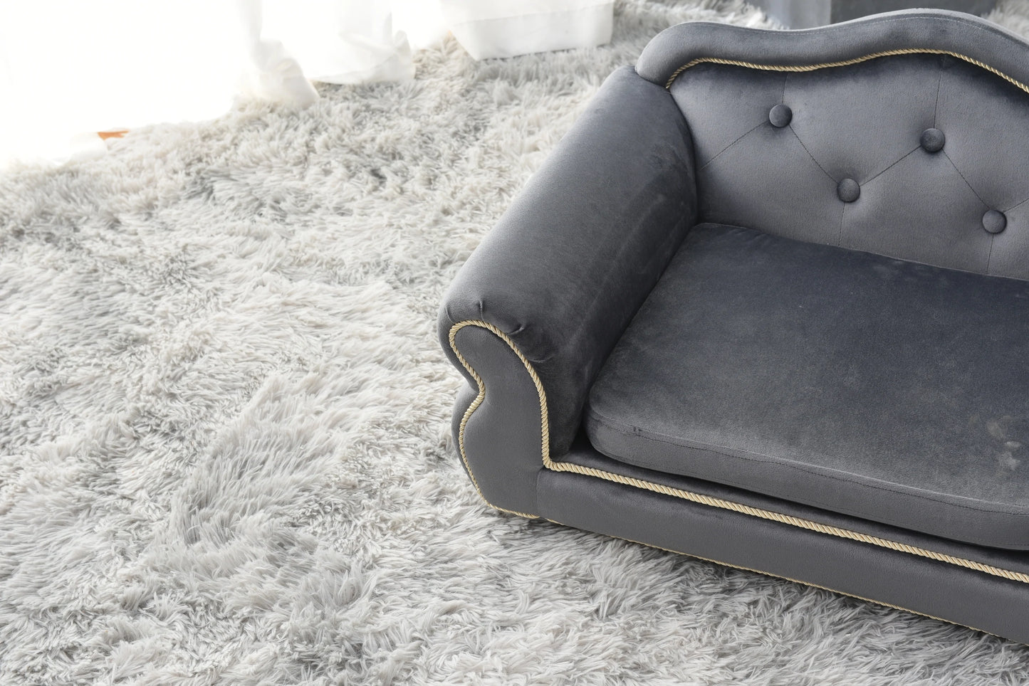 Pet Sofa with Buttons And Beige Rope Lines in 27 Inches Gray