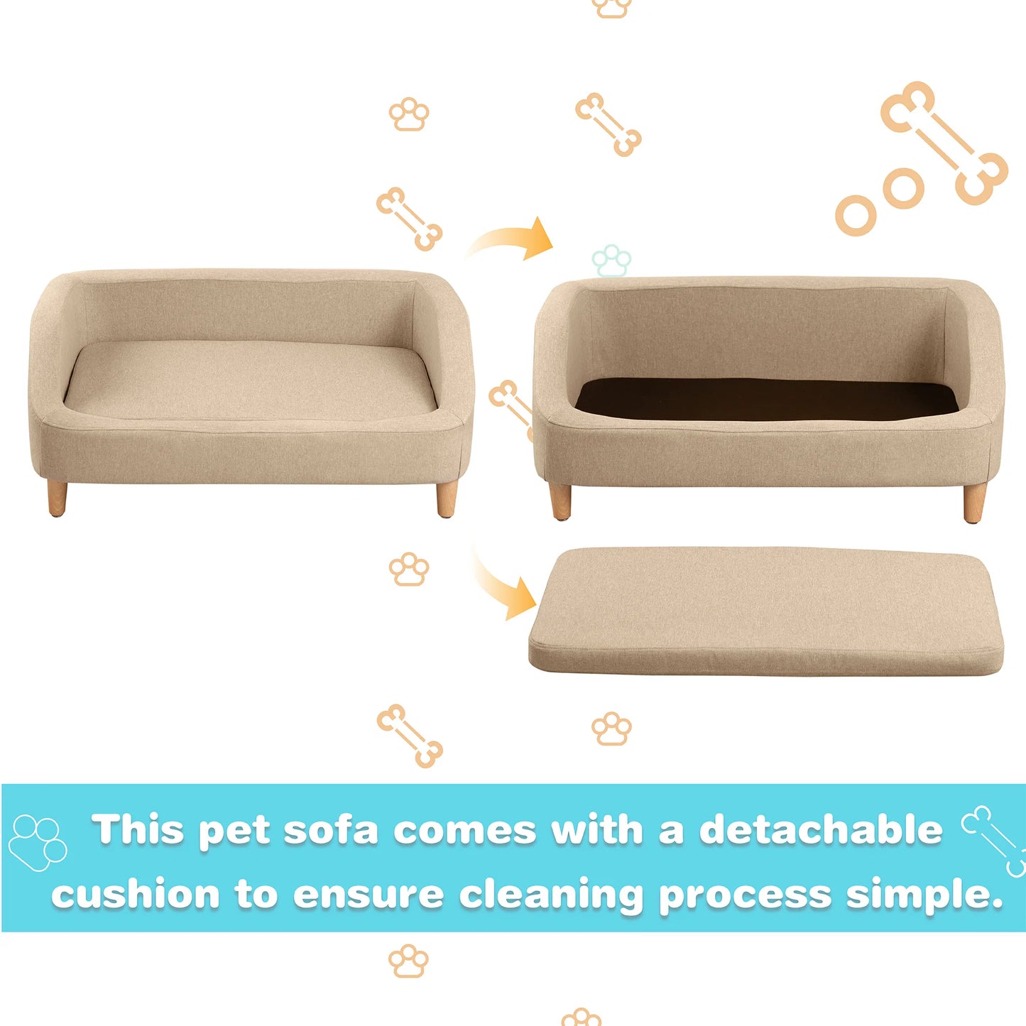 Pet Sofa with Wood Style Foot Beige 37 Inches