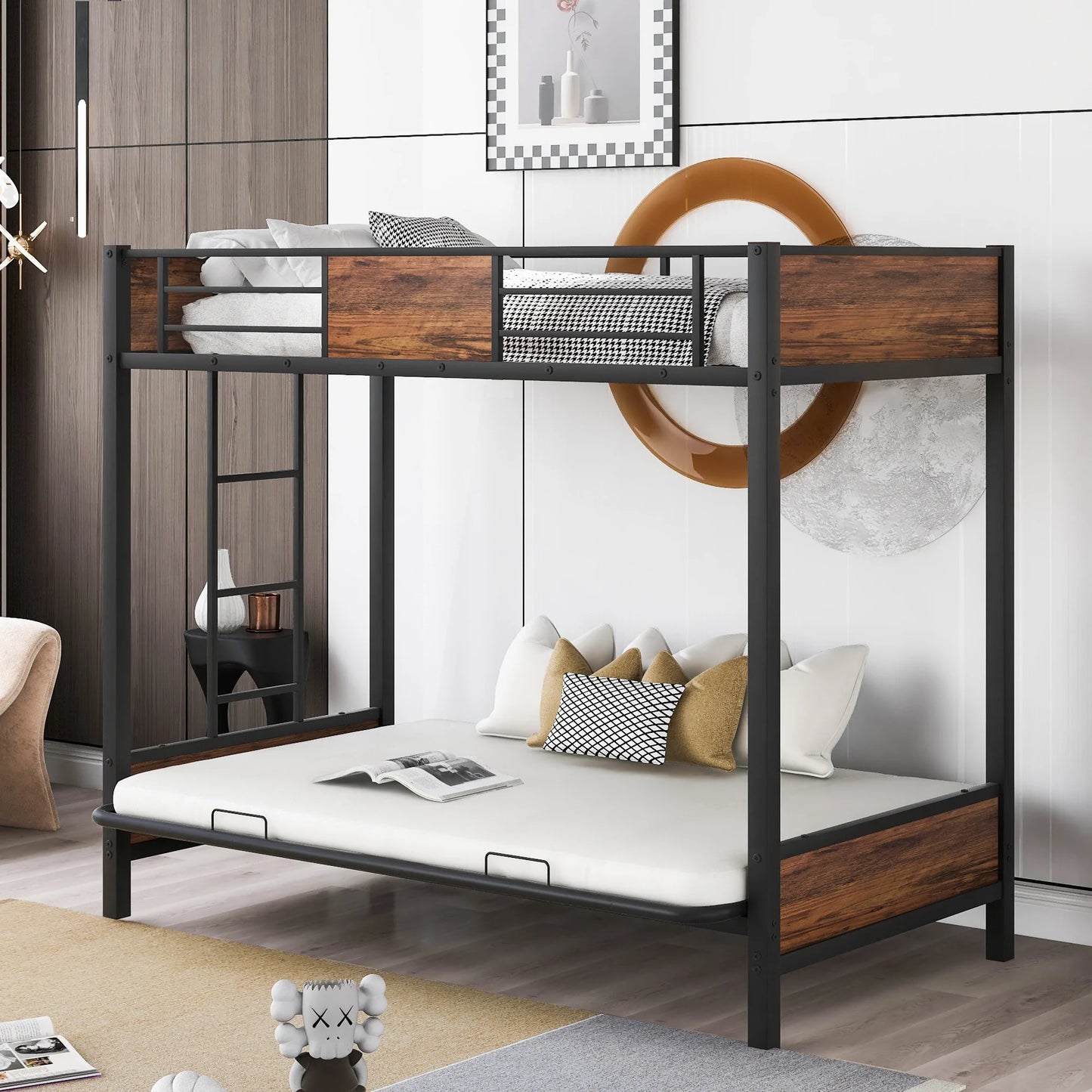 Bed in Twin Over Full Futon Bunk Black