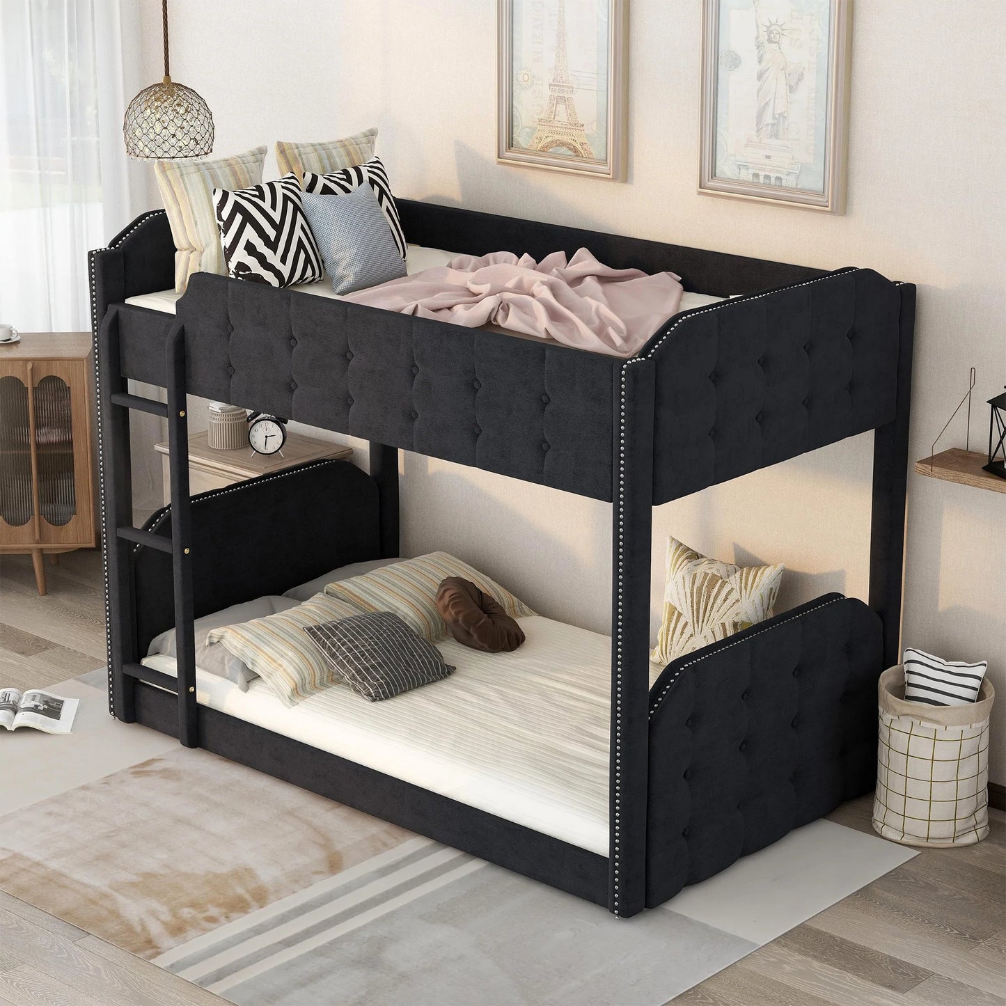 Bed Button Tufted Headboard and Footboard Design in Black