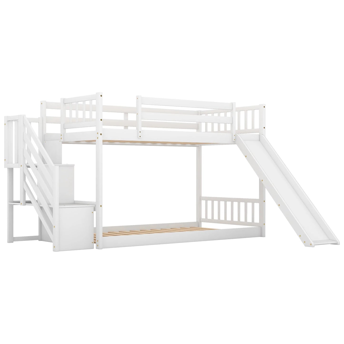 Bunk Bed with Convertible Slide and Stairway in White