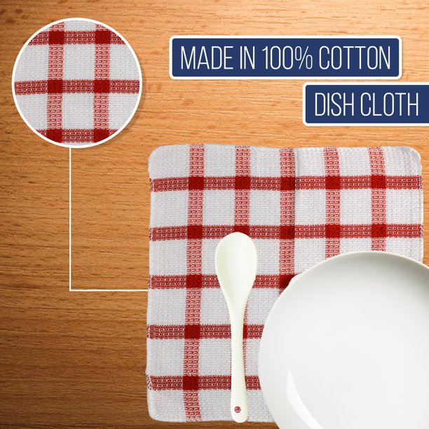 Checkered Kitchen Tea Dish Cleaning Terry Towel Red