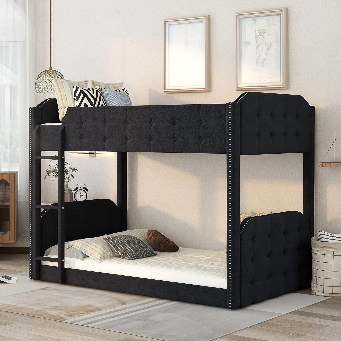 Bed Button Tufted Headboard and Footboard Design in Black