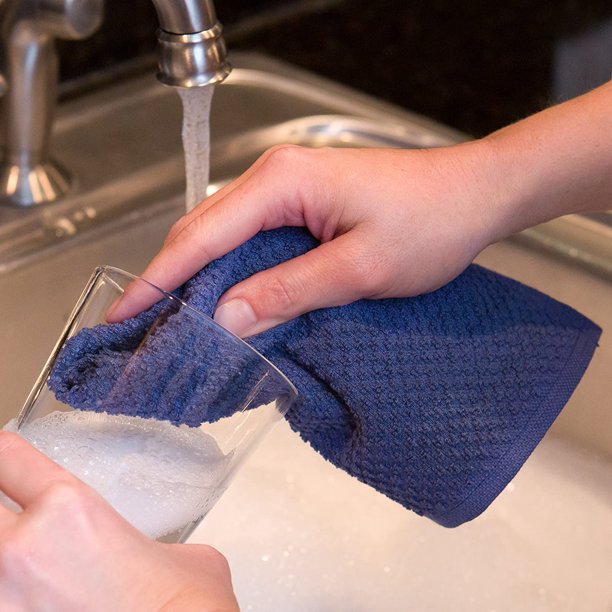 Kitchen Dishcloth Cotton Terry in Dark Blue 8 Packs