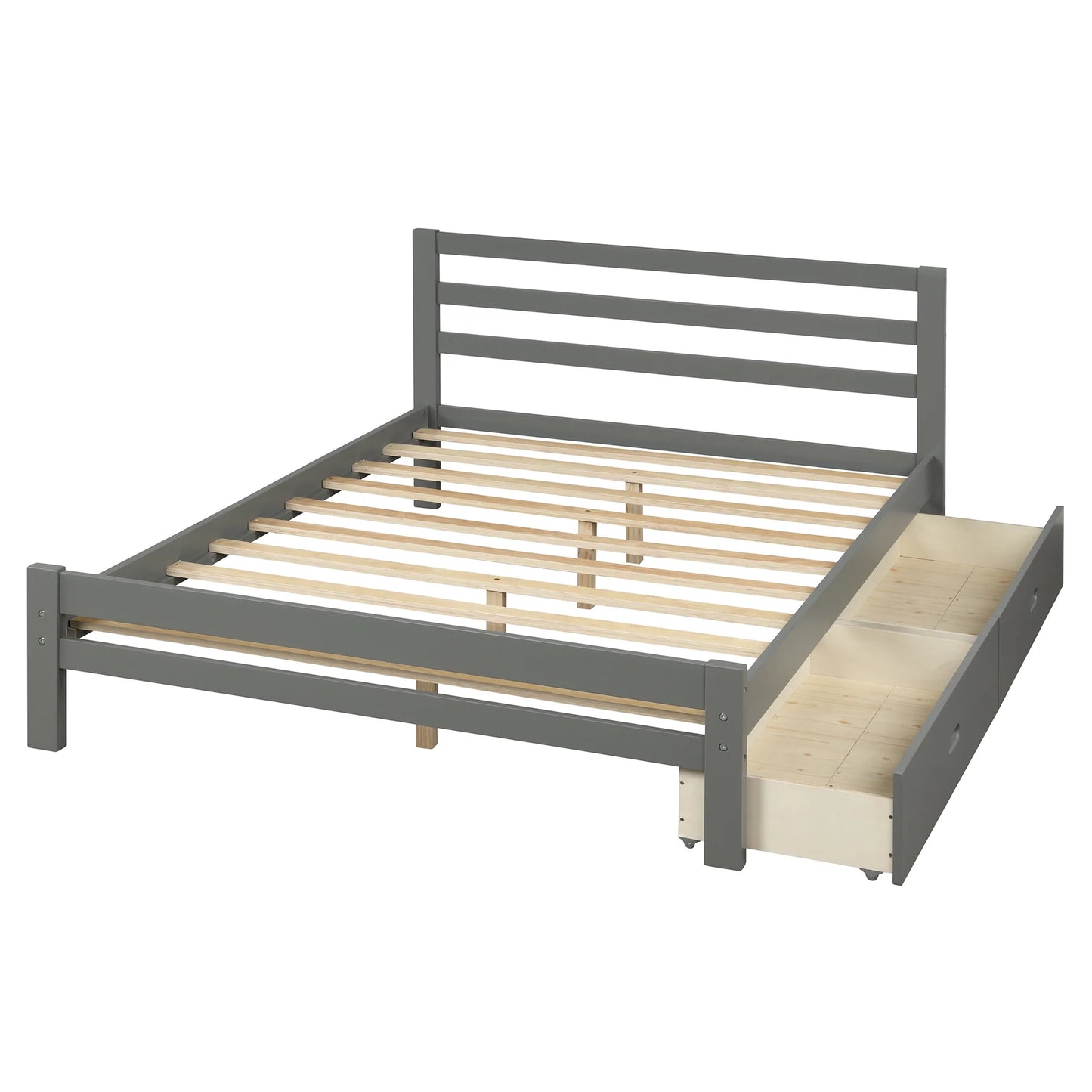 Wood Platform Bed with Two Drawers Full in Gray