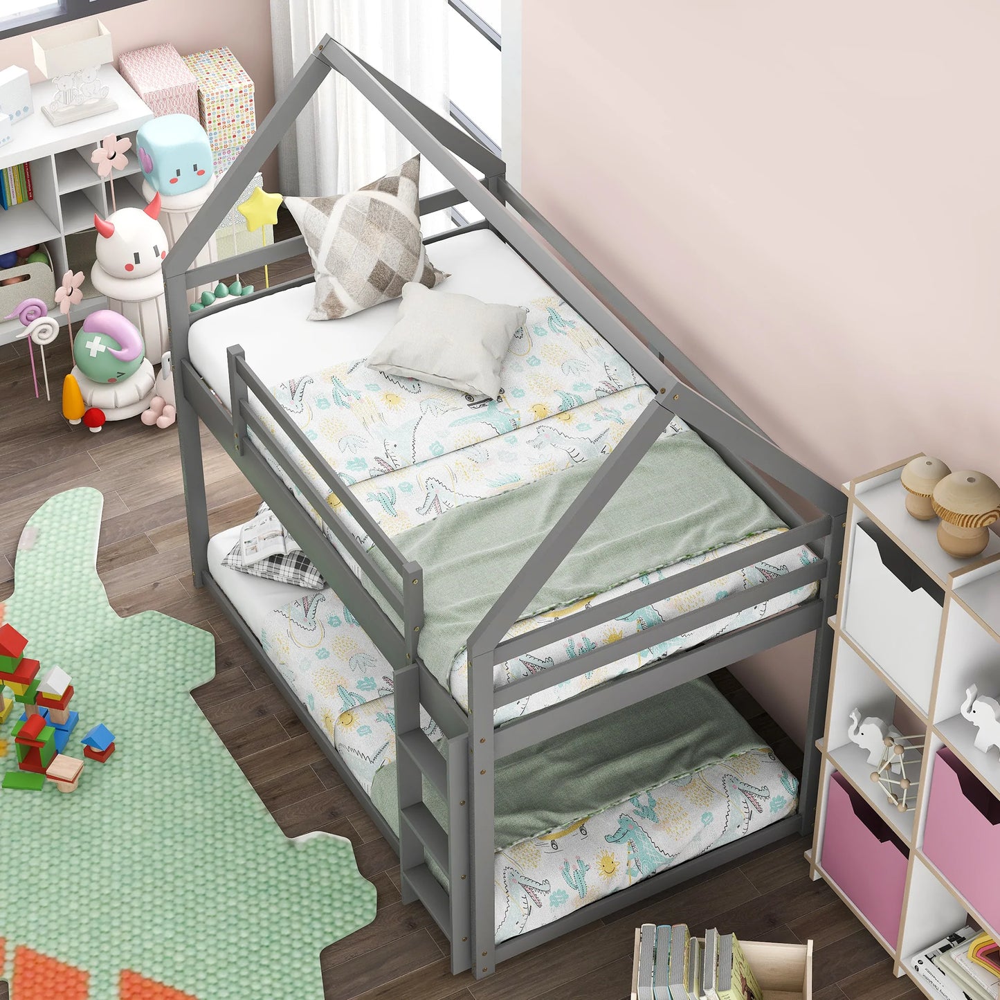 Low Bunk Bed Twin Size in Gray