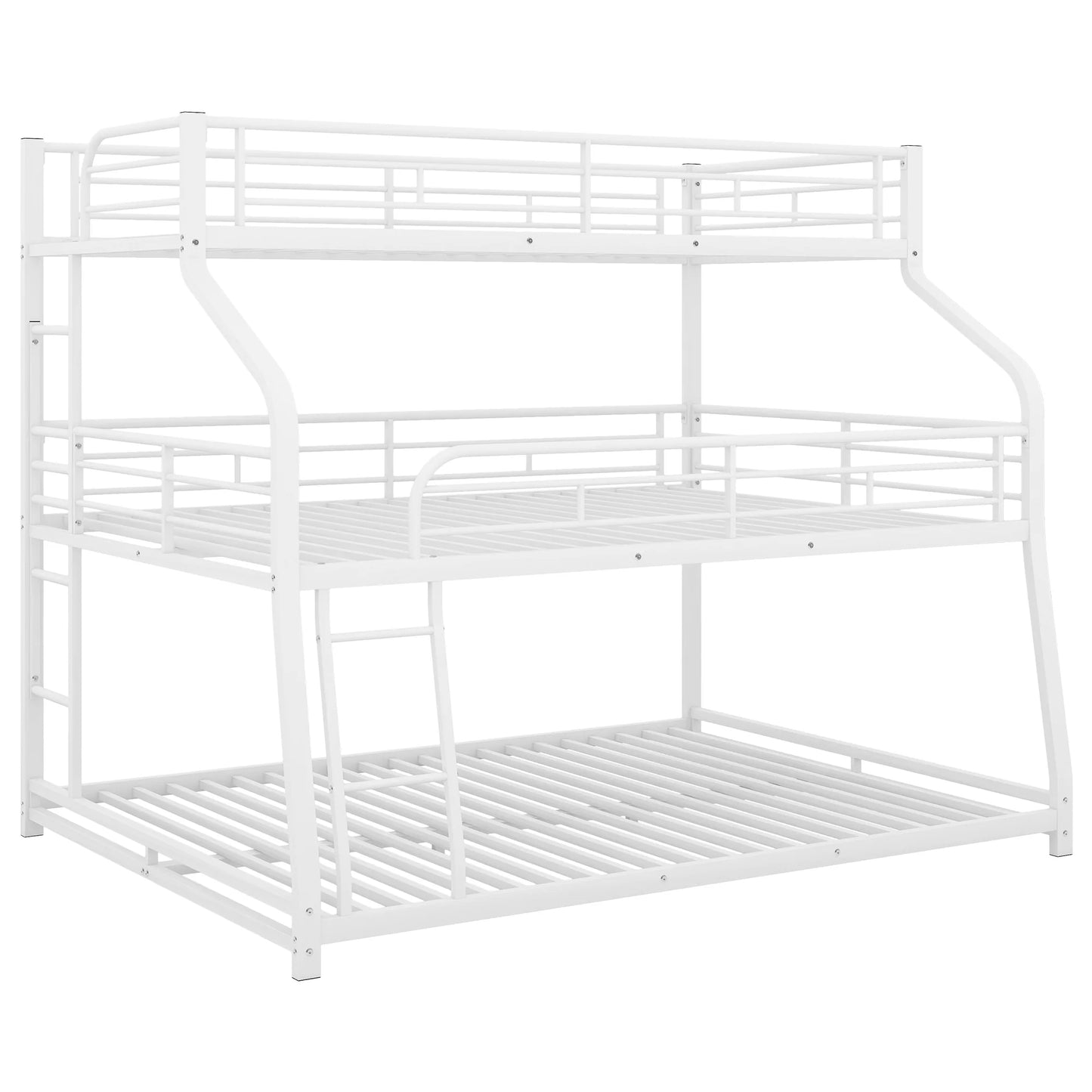 Triple Bunk Bed Long and Short Ladder Full Length Guardrail White