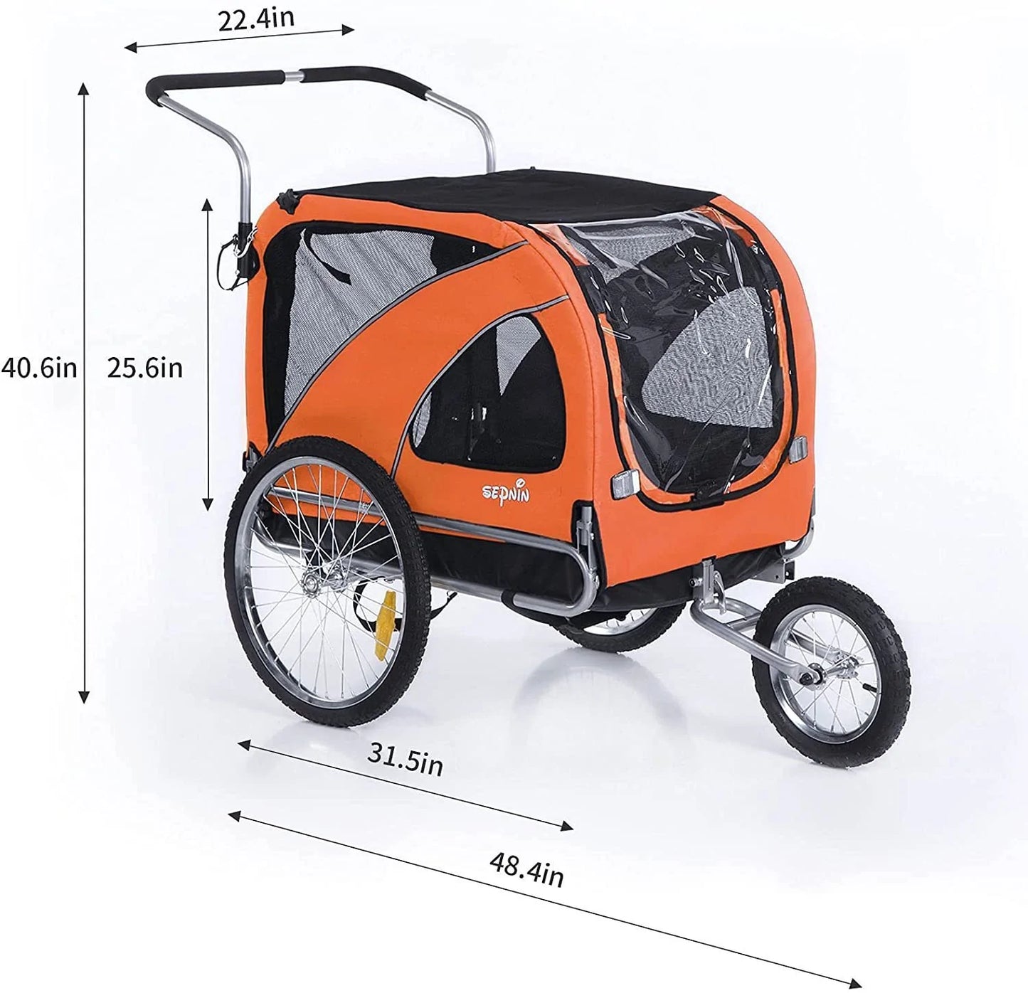 Pet Bicycle Trailer and Jogger 2 in 1 Function Large Orange