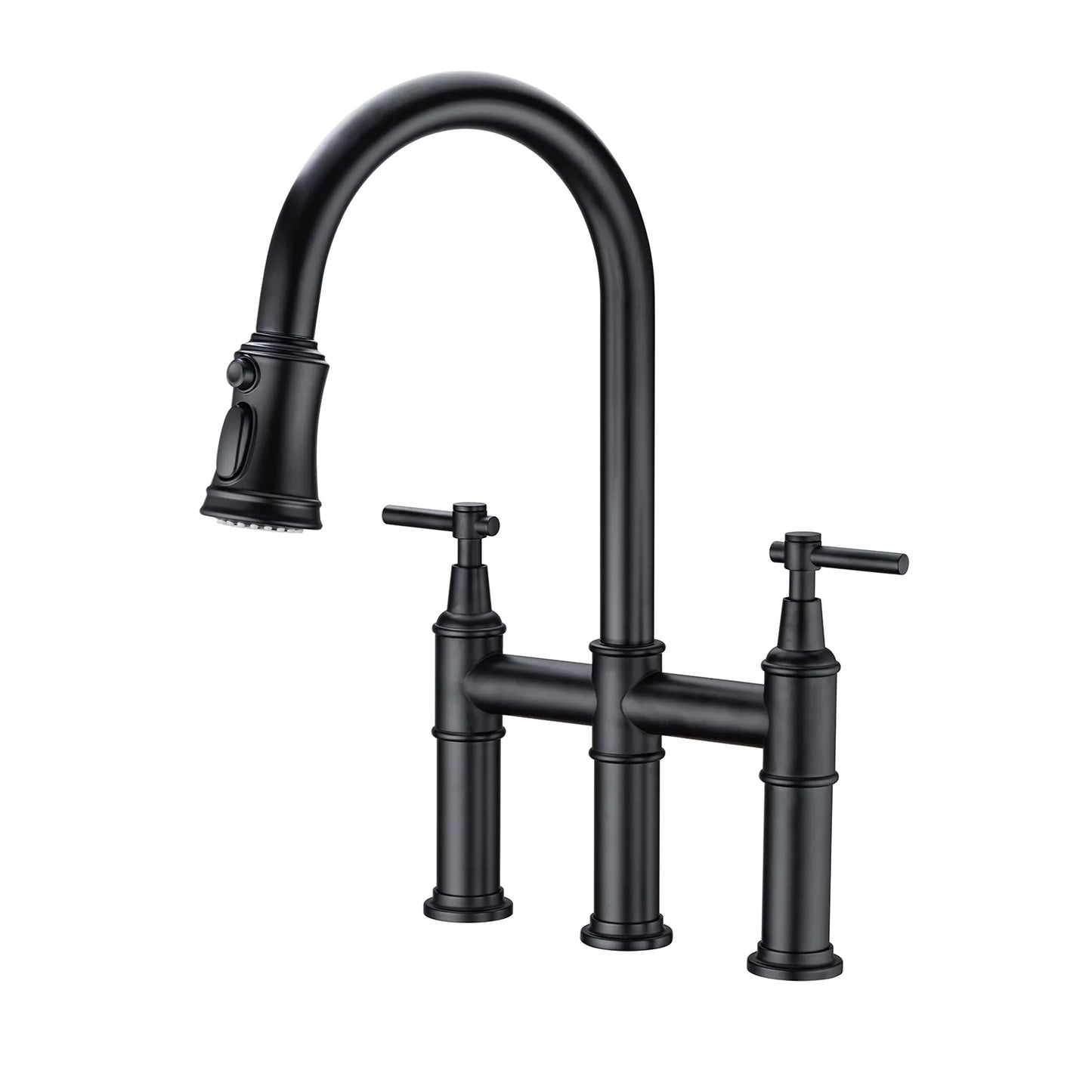 Bridge Kitchen Faucet with Pull-Down Sprayhead in Matte Black
