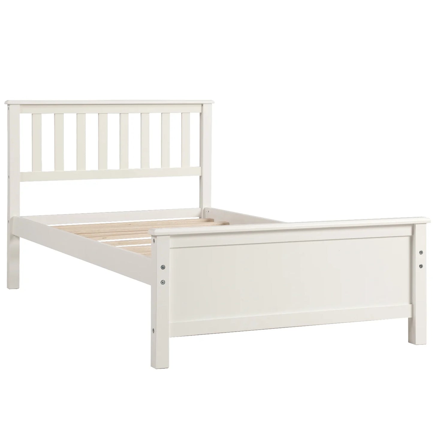 Wood Platform Bed Headboard Footboard Wood Slat Support in White