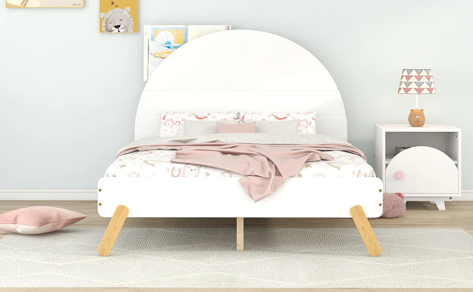 Wooden Bed With Shelf Behind Headboard Full Size in White